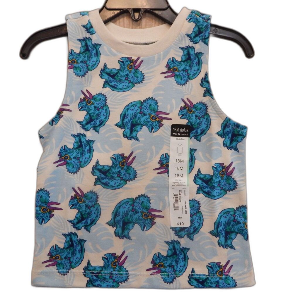 (2) Okie Dokie Triceratops Unisex Tank Tops 18 months Toddler Mix & Match NWT